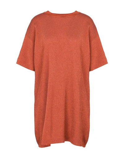 Shop Laneus Abito Girocollo Metal Woman Mini Dress Rust Size 8 Viscose, Polyester, Lycra In Red