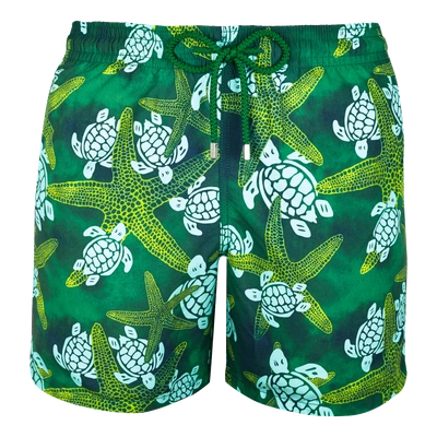 Shop Vilebrequin Men Swimwear - Men Swimtrunks Starlettes & Turtles Vintage - Swimwear - Moorea In Green