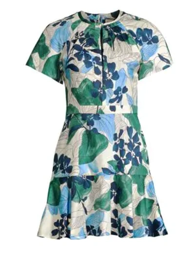 Shop Alexis Reede Floral-print Twist A-line Dress In Blue Serenity