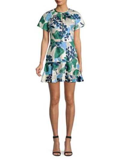 Shop Alexis Reede Floral-print Twist A-line Dress In Blue Serenity