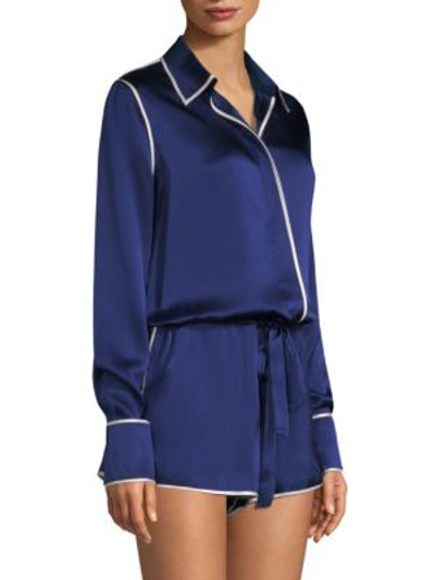 Shop Alexis Lareyne Twist Silk Pajama Romper In Sterling Navy