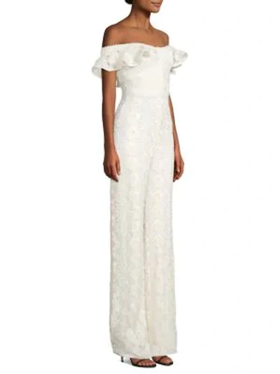 Shop Alexis Edlyn Lace Off-the-shoulder Jumpsuit In Ivory