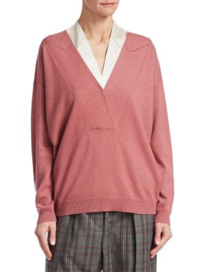 Shop Brunello Cucinelli Two-ply V-neck Cashmere Sweater In Sorbet