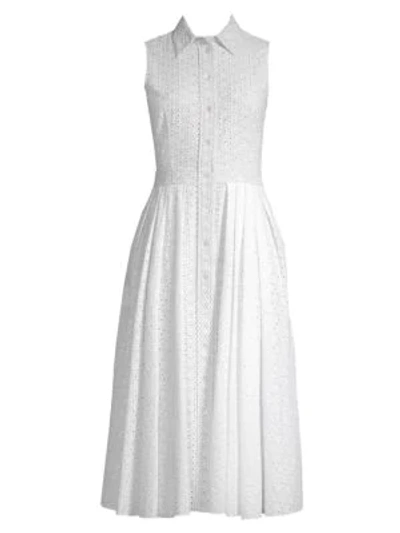 Shop Michael Kors Sleeveless Eyelet Shirt Dress In White