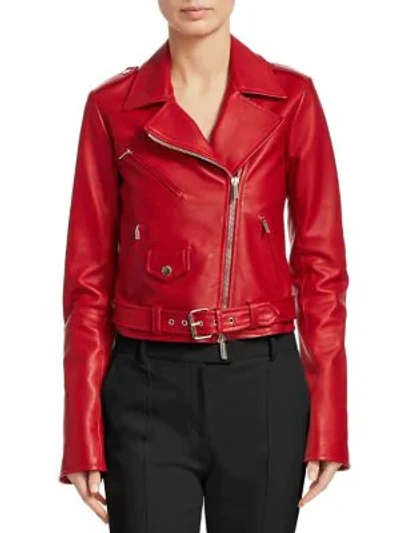 Shop The Row Perlin Leather Moto Jacket In Magenta