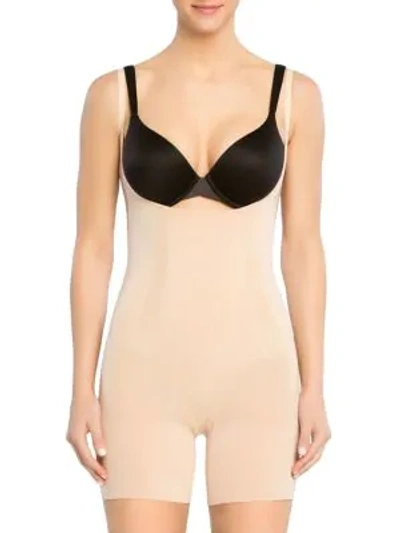 Shop Spanx Women's Oncore Open Bust Mid-thigh Bodysuit In Soft Nude