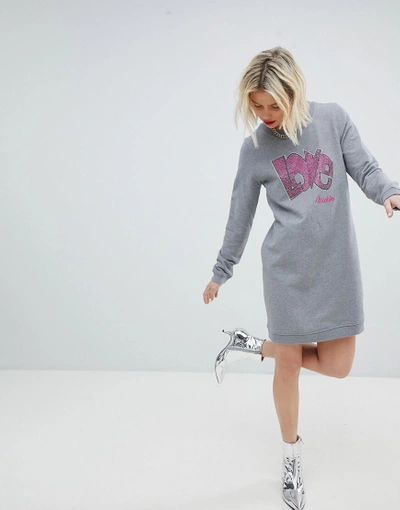 Shop Love Moschino Sequined Logo Sweat Dress - Gray
