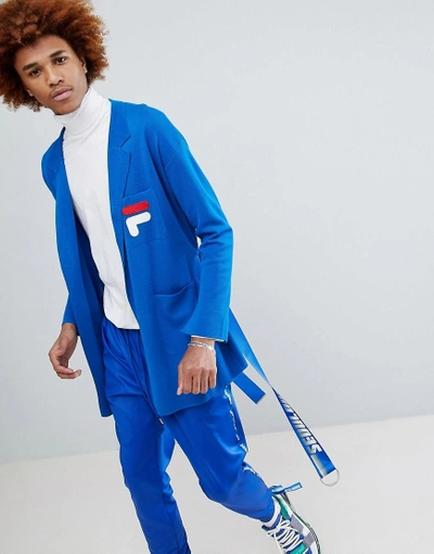 Shop D-antidote X Fila Soft Knitted Blazer With Belt - Blue