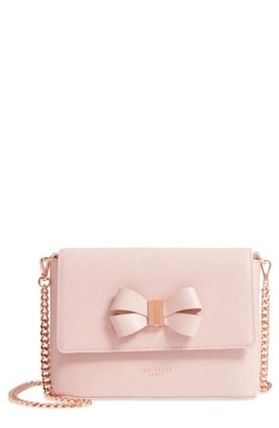 Shop Ted Baker Bowii Bow Mini Bark Leather Crossbody Bag - Pink In Light Pink