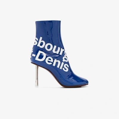 Shop Vetements Blue Text Print 100 Leather Boots