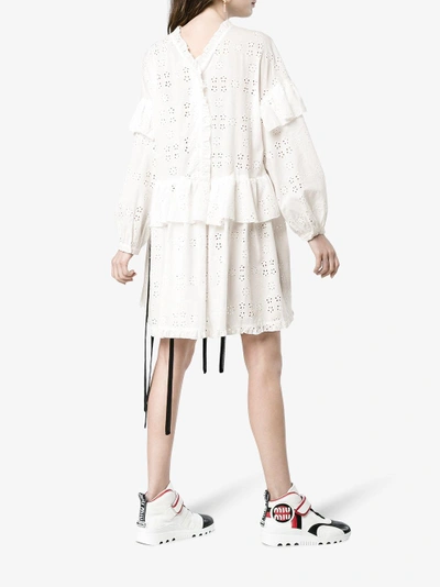 Shop Sandy Liang Rosemary Floral Broderie-anglaise Ruffle Cotton Dress In White
