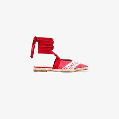 Shop Jw Anderson Ruby Red 25 Logo Ballerina Leather Espadrilles