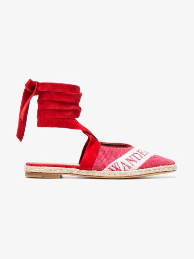 Shop Jw Anderson Ruby Red 25 Logo Ballerina Leather Espadrilles