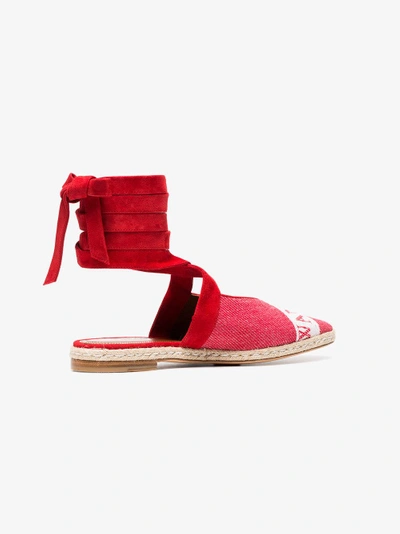 Shop Jw Anderson Ruby Red 25 Logo Ballerina Leather Espadrilles