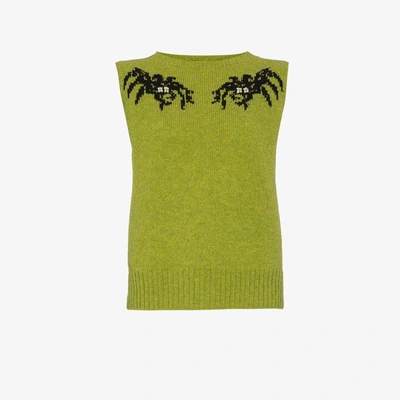 Shop Prada Spider Motif Sleeveless Knitted Top In Green