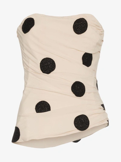 Shop Jacquemus Polka Dot Embroidered Top In Nude&neutrals