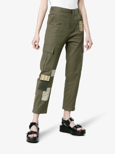 Shop 78 Stitches Green Combat Trousers With Patchwork