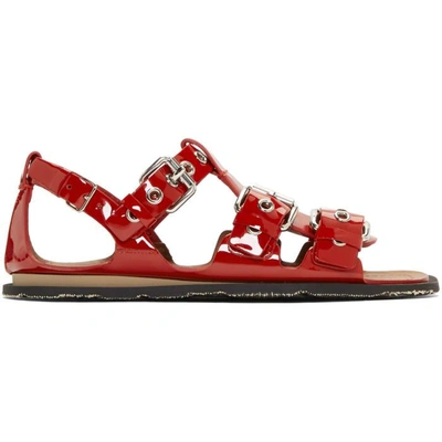 Shop Miu Miu Red Patent Three-buckle Sandals In F0011 Red