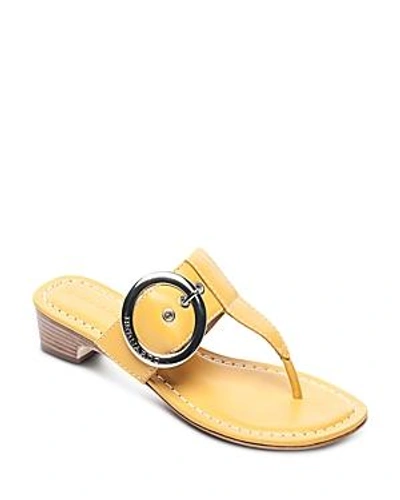 Shop Bernardo Women's Leather Buckle Block Heel Thong Sandals In Golden Yellow