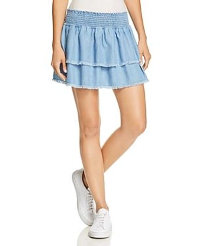 Shop Bella Dahl Smocked & Fringed Tiered Skirt In Laguna Blue Wash