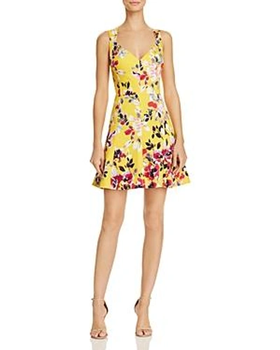 Shop French Connection Linosa Floral-print A-line Mini Dress In Citrus