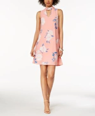 Shop Ivanka Trump Floral-print Choker Dress In Peach Multi