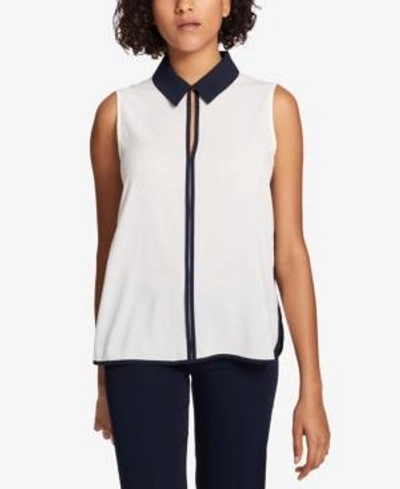 Shop Tommy Hilfiger Colorblocked Collared Shell In Ivory