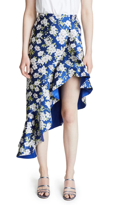 Shop Alice And Olivia Lovetta Ruffle Skirt In Indigo/white