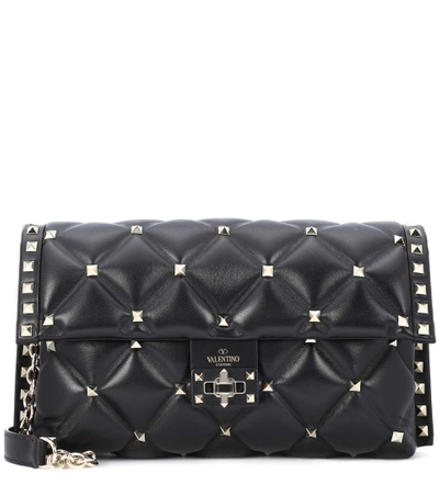 Shop Valentino Candystud Leather Shoulder Bag In Black
