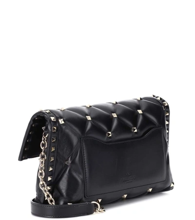 Shop Valentino Candystud Leather Shoulder Bag In Black