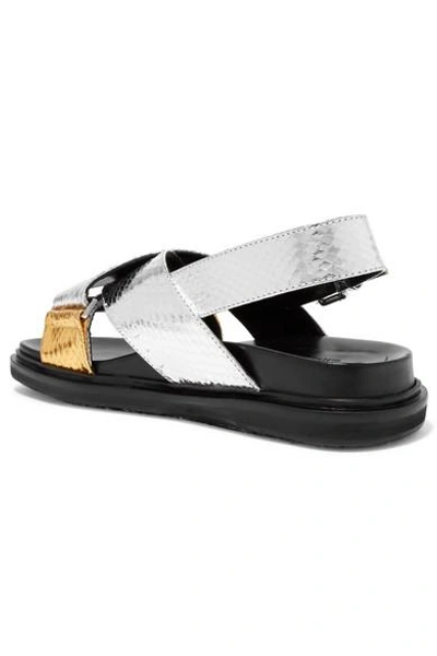Shop Marni Fussbett Metallic Snake Sandals In Silver