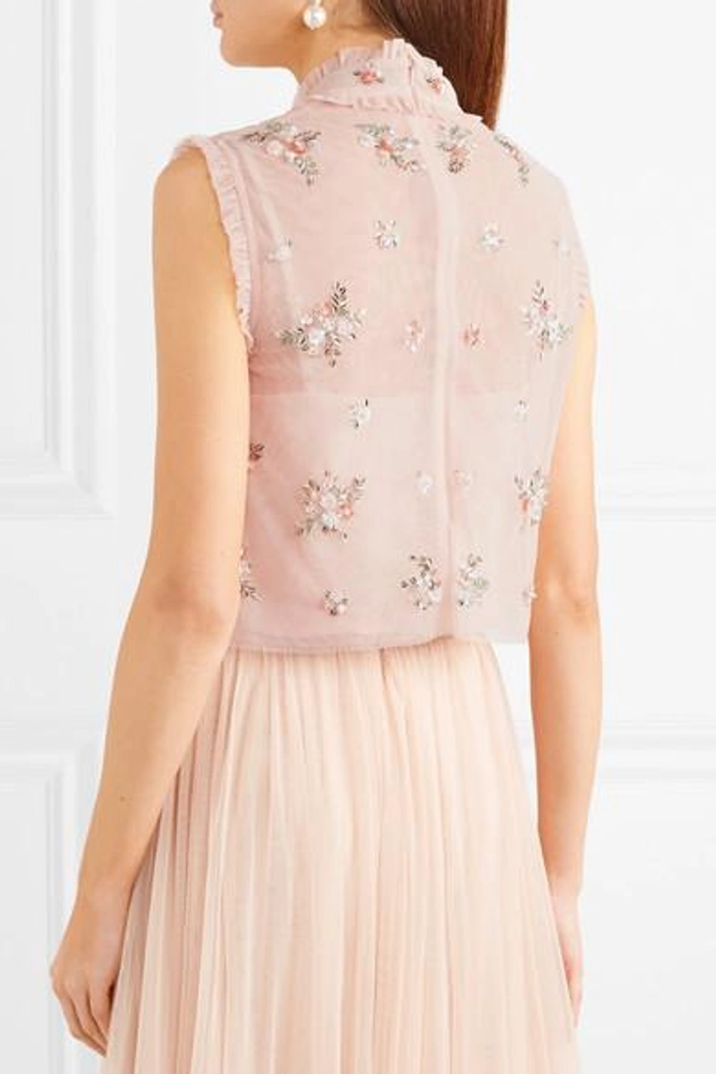 Needle Thread Rainbow Ditsy Embellished Ruffled Tulle Top In Blush ModeSens