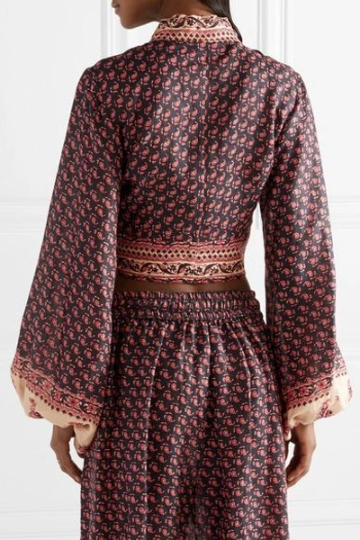 Shop Zimmermann Jaya Tie-front Printed Linen Top In Burgundy