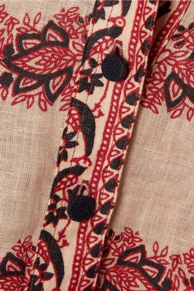 Shop Zimmermann Jaya Tie-front Printed Linen Top In Burgundy