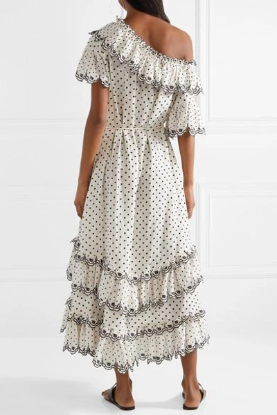 Shop Zimmermann Jaya Off-the-shoulder Tiered Embroidered Linen Midi Dress In White