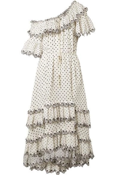 Shop Zimmermann Jaya Off-the-shoulder Tiered Embroidered Linen Midi Dress In White