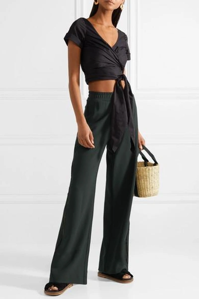 Shop See By Chloé Lattice-trimmed Crepe Wide-leg Pants In Midnight Blue