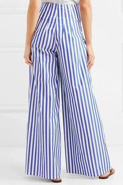 Shop Evi Grintela Cornella Striped Cotton-poplin Wide-leg Pants In Blue