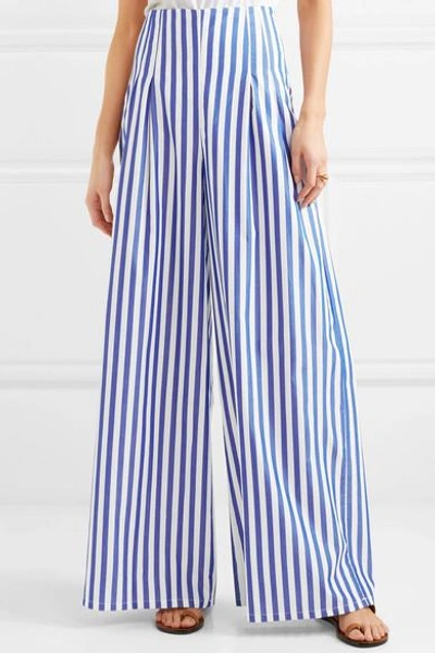 Shop Evi Grintela Cornella Striped Cotton-poplin Wide-leg Pants In Blue