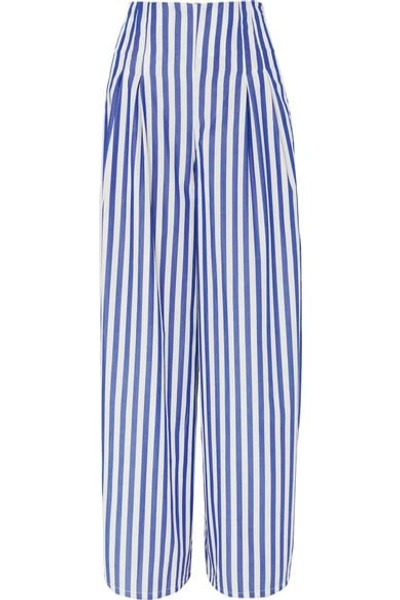 Shop Evi Grintela Cornella Striped Cotton-poplin Wide-leg Pants In Blue