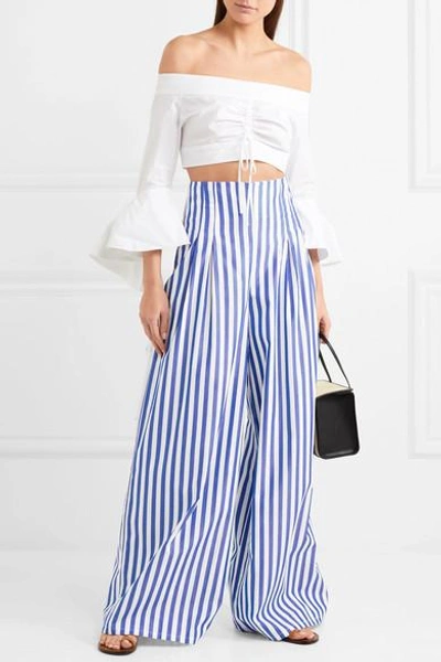 Shop Evi Grintela Cornella Striped Cotton-poplin Wide-leg Pants In Blue