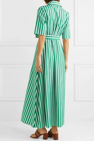 Shop Evi Grintela Valerie Striped Cotton-poplin Maxi Dress In Green