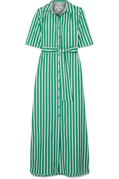 Shop Evi Grintela Valerie Striped Cotton-poplin Maxi Dress In Green