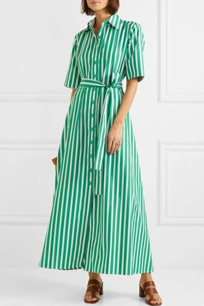 Shop Evi Grintela Valerie Striped Cotton-poplin Maxi Dress In Green
