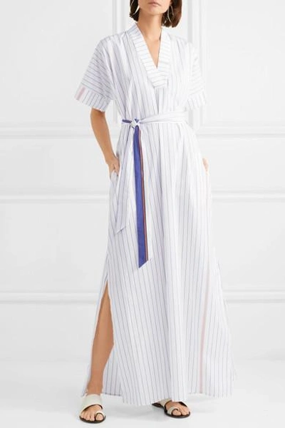Shop Evi Grintela Mara Belted Striped Cotton Maxi Dress In White