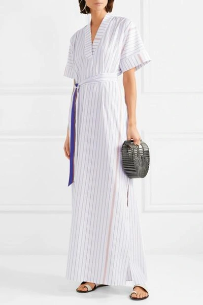 Shop Evi Grintela Mara Belted Striped Cotton Maxi Dress In White