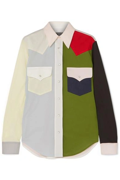 Shop Calvin Klein 205w39nyc Color-block Cotton-poplin Shirt In Green