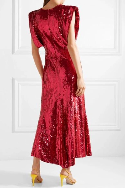 Shop Attico Sequined Tulle Midi Dress In Red