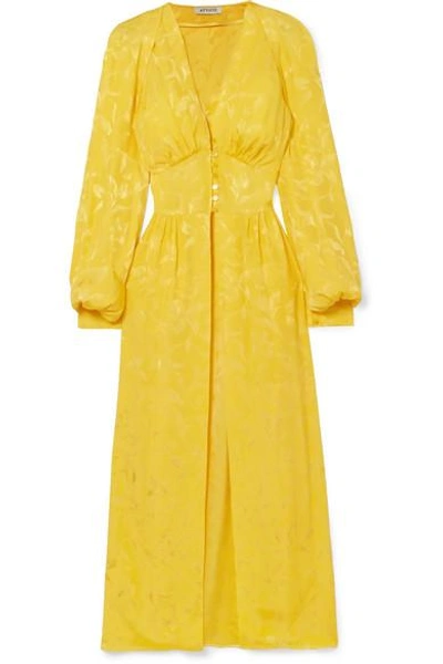Shop Attico Cutout Floral-jacquard Midi Dress In Yellow