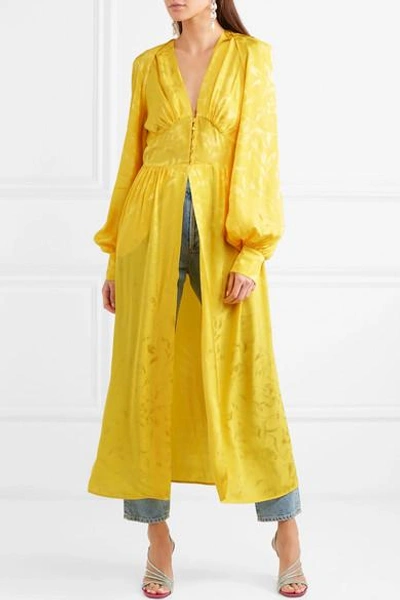 Shop Attico Cutout Floral-jacquard Midi Dress In Yellow